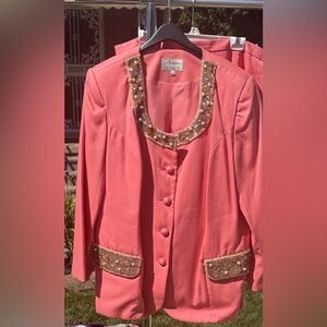Chic Coral Sequin-Accented Women's Blazer